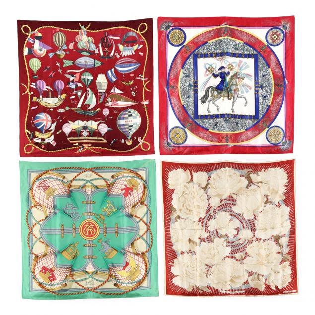 a-group-of-four-vintage-hermes-silk-scarves