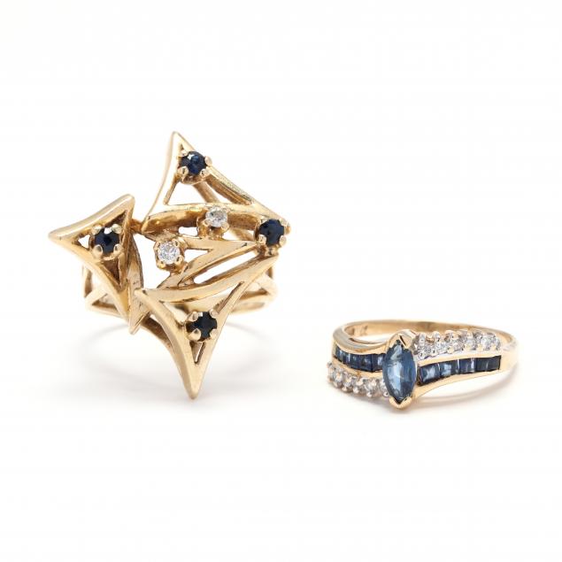 two-14kt-gold-and-gem-set-rings