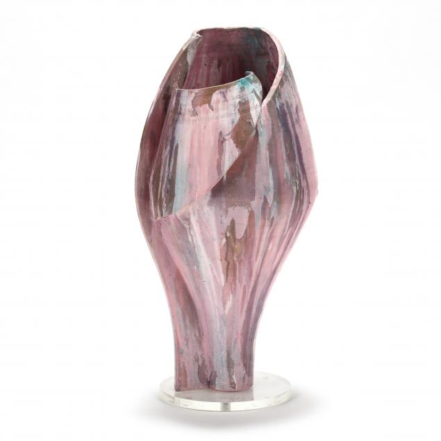 large-modernist-art-pottery-vase-on-stand