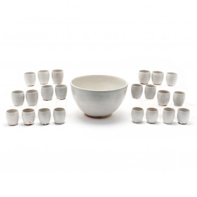 nc-pottery-ben-owen-master-potter-punch-bowl-and-22-noggins