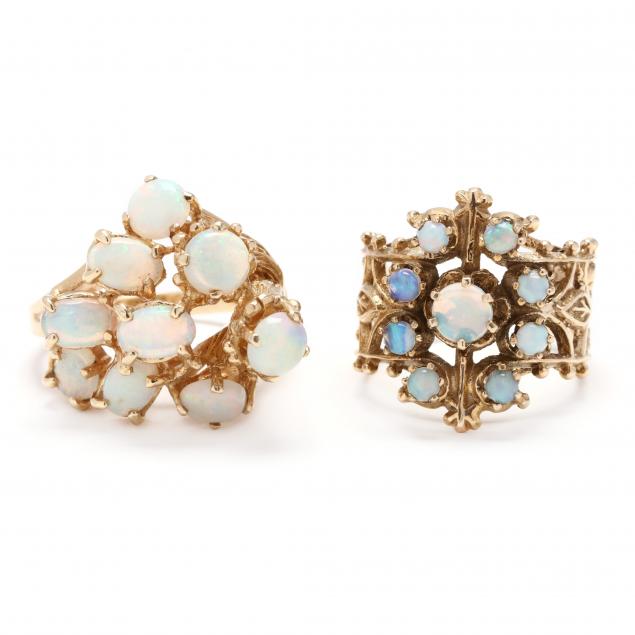 two-vintage-gold-and-opal-rings
