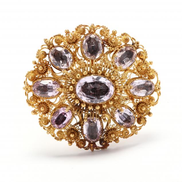 gold-and-pink-topaz-filigree-brooch