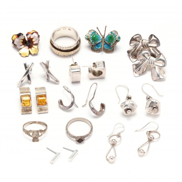 group-of-silver-jewelry-items