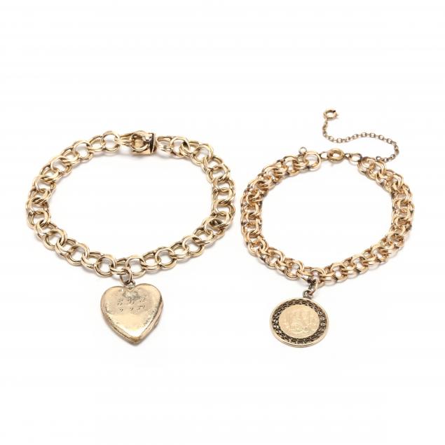 two-gold-and-gold-filled-charm-bracelets