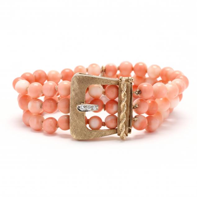 14kt-gold-and-multi-strand-coral-bracelet