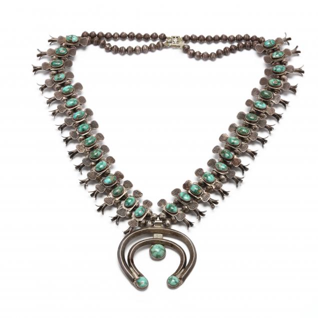 vintage-southwestern-silver-and-turquoise-squash-blossom-necklace