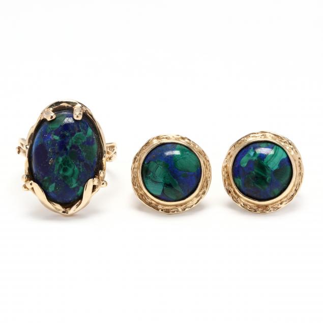 14kt-gold-and-gem-set-ring-and-earrings