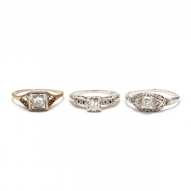 three-antique-14kt-gold-and-diamond-rings