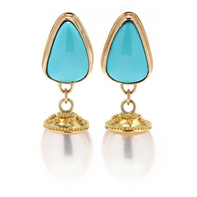 18kt-22kt-gold-turquoise-and-pearl-earrings