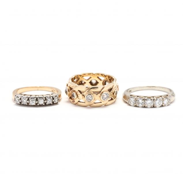three-14kt-gold-and-diamond-rings