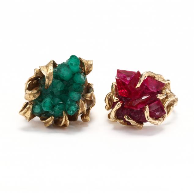 two-14kt-gold-and-gem-set-rings