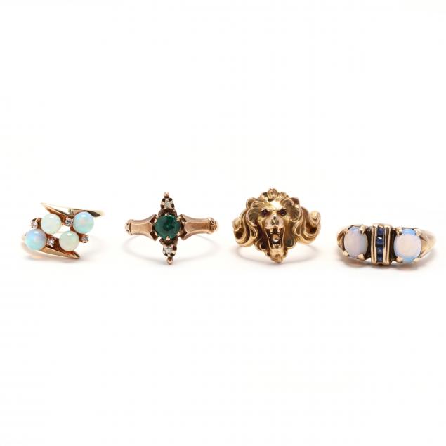 four-vintage-gold-and-gem-set-rings