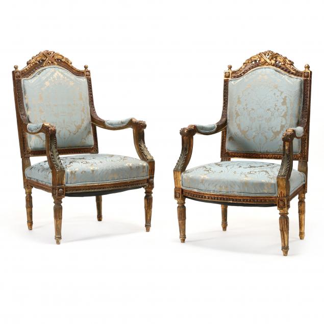 pair-of-louis-xvi-style-gilt-and-upholstered-fauteuils