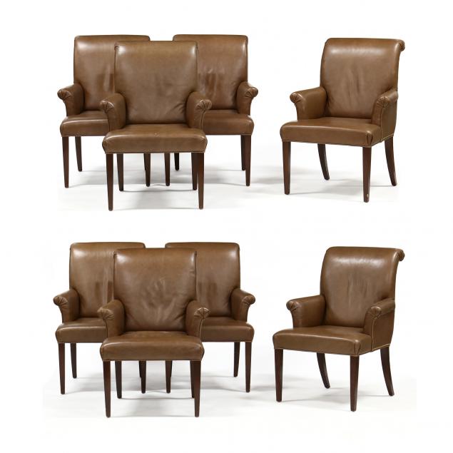 set-of-eight-regency-style-leather-upholstered-arm-chairs