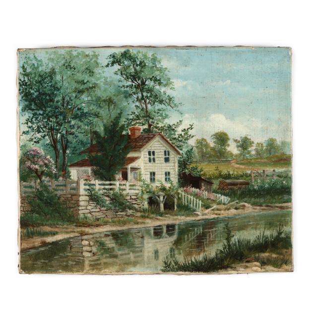 american-school-early-20th-century-view-of-cottage-at-the-delaware-canal
