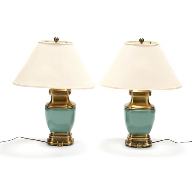 chapman-pair-of-celadon-and-brass-table-lamps