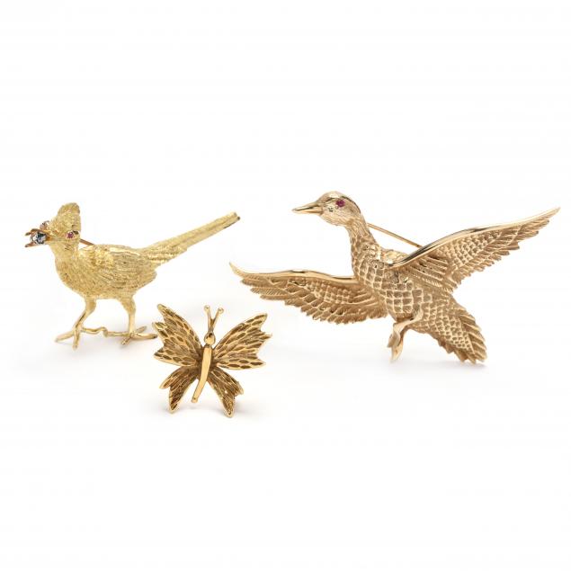 three-gold-figural-brooches-signed