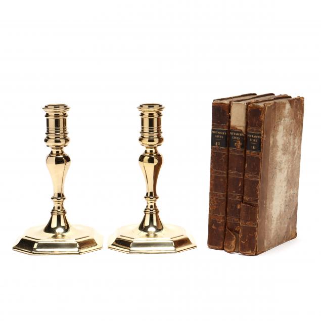 pair-of-brass-candlesticks-and-three-volumes-of-plutarch-s-lives