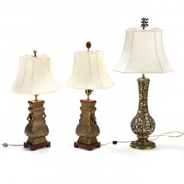 three-decorative-chinese-brass-table-lamps