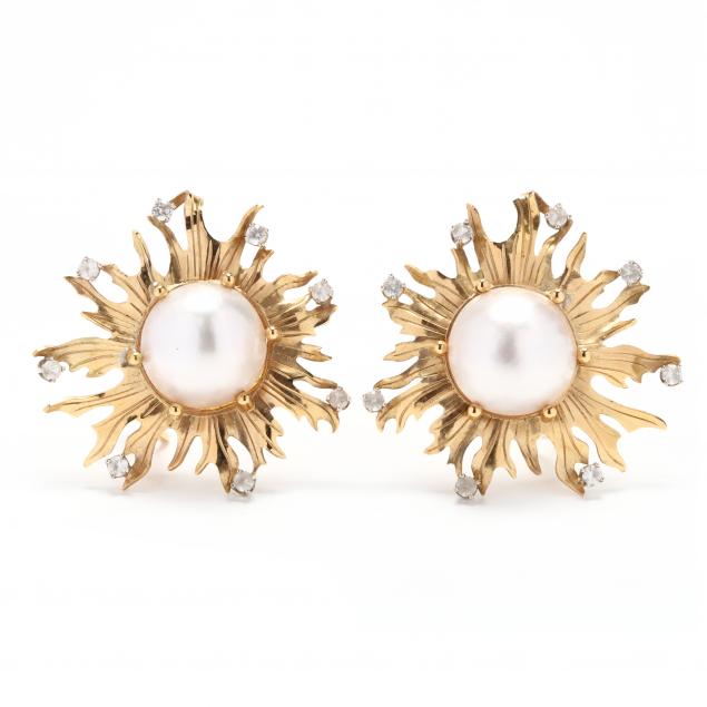 pair-of-bold-18kt-gold-mabe-pearl-and-colorless-stone-earrings