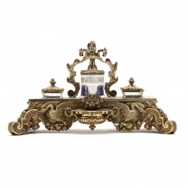 renaissance-revival-figural-brass-and-porcelain-ink-stand