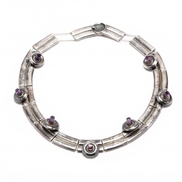 modernist-sterling-silver-and-gem-set-necklace-signed