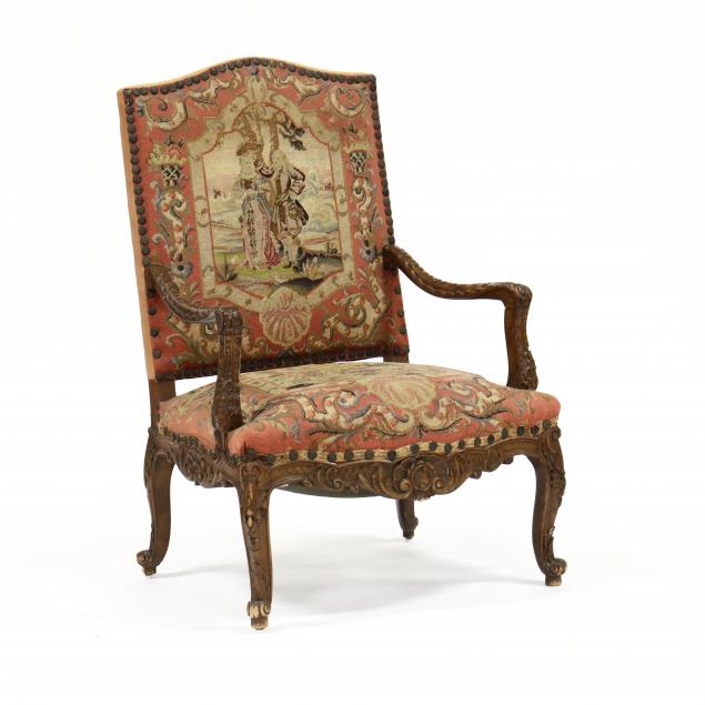 louis-xv-style-carved-fruit-wood-and-tapestry-hall-chair