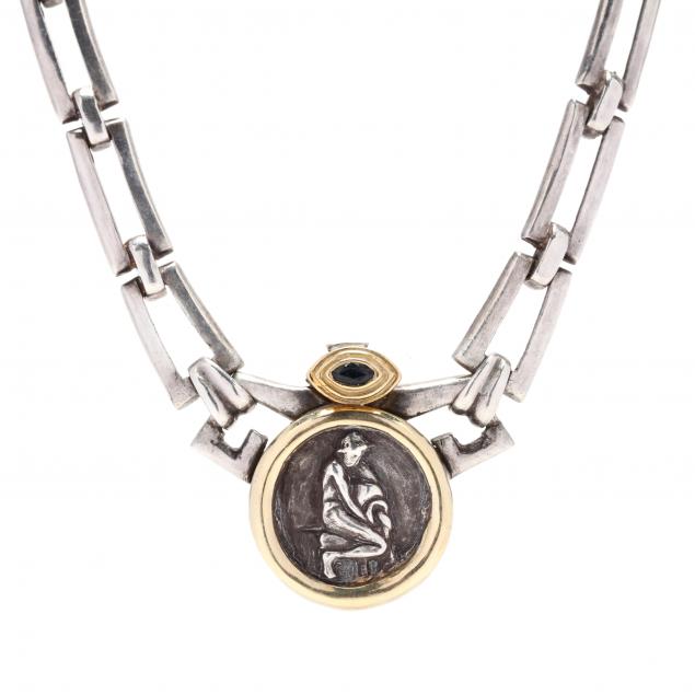 18kt-gold-sterling-silver-and-gem-set-necklace