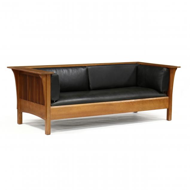 stickley-mission-cherry-and-leather-sofa