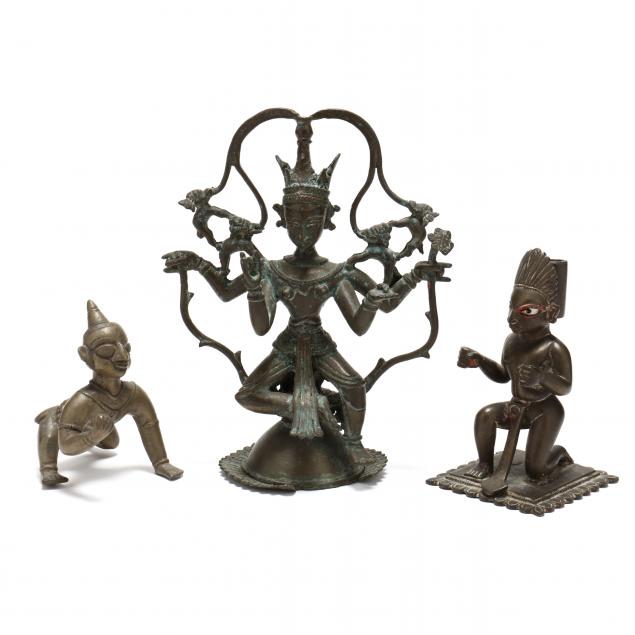 three-indian-bronze-sculptures