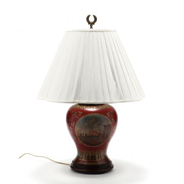 a-decorative-table-lamp-with-painted-harbor-scenes
