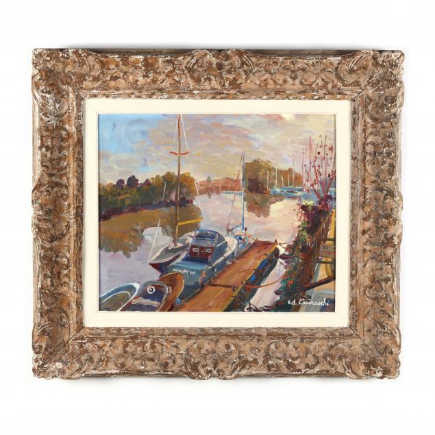 french-school-20th-century-impressionist-harbor-sunset-scene