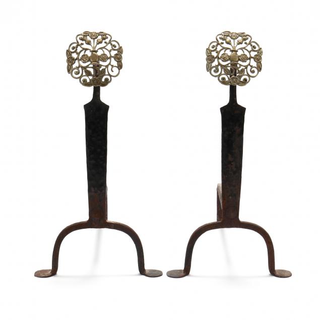 a-pair-of-vintage-scottish-brass-and-iron-andirons