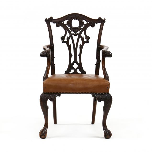 antique-irish-chippendale-style-carved-mahogany-armchair