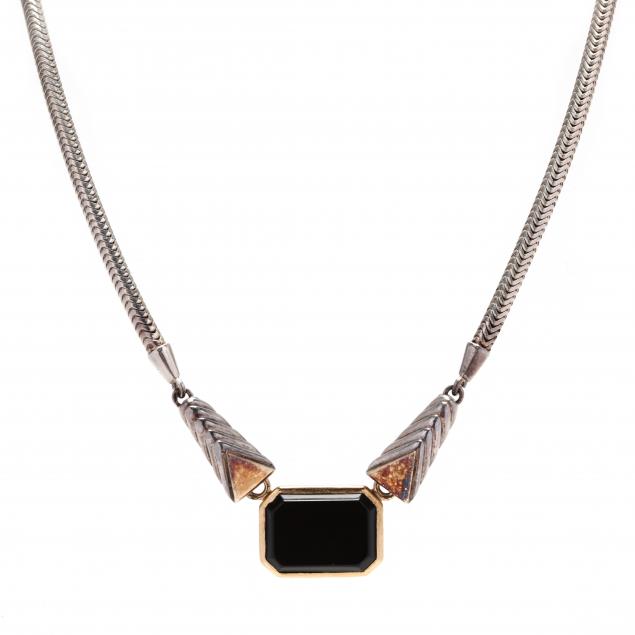 18kt-gold-sterling-silver-and-onyx-necklace