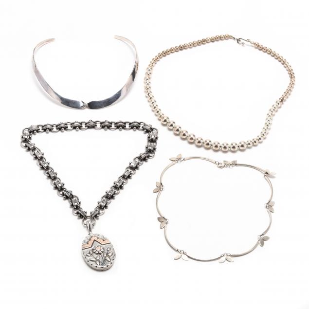 four-silver-and-silverplate-necklaces