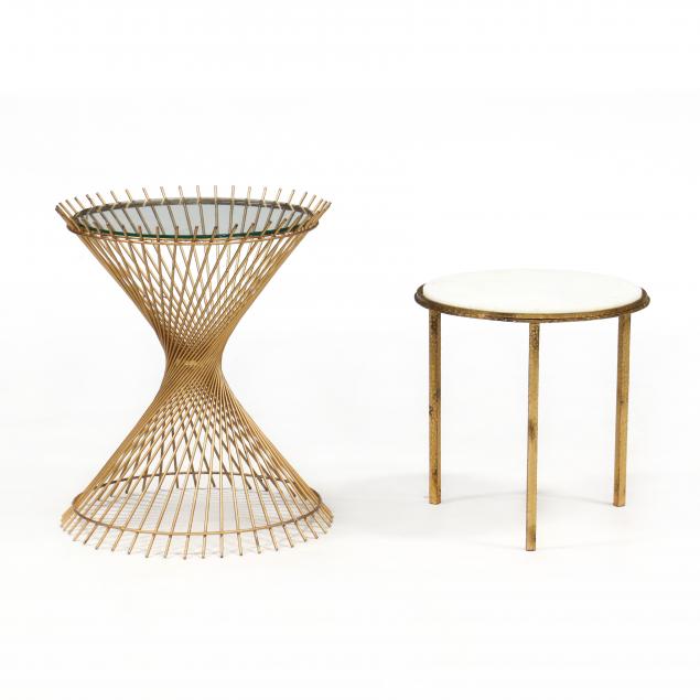 two-modern-gilt-metal-side-tables