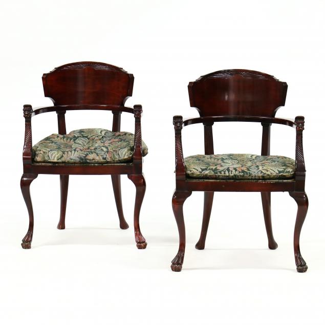 pair-of-vintage-carved-mahogany-armchairs