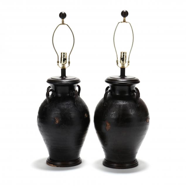 pair-of-black-pottery-table-lamps