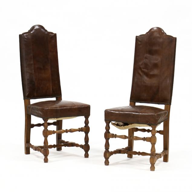 pair-of-william-and-mary-style-leather-upholstered-side-chairs