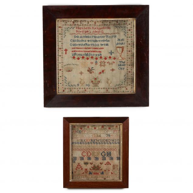 two-antique-framed-needlework-samplers