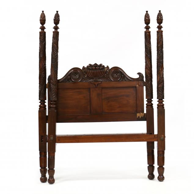 american-classical-carved-mahogany-three-quarter-size-tall-post-bed