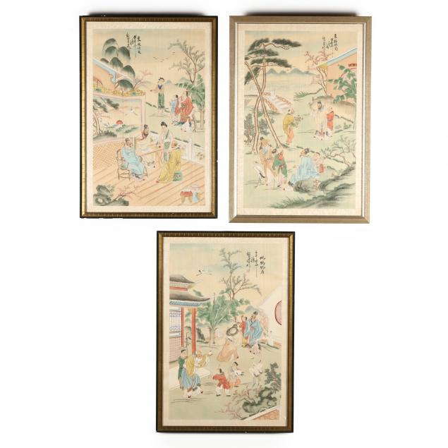 three-chinese-watercolor-paintings-on-silk