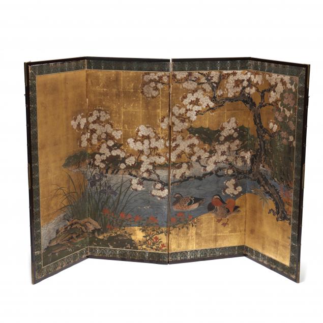 a-japanese-four-panel-spring-and-summer-landscape-screen