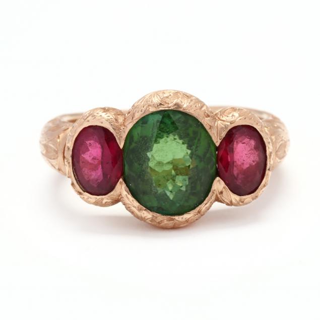 gold-green-and-pink-tourmaline-ring
