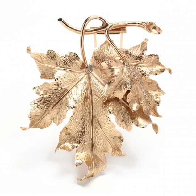 14kt-gold-and-diamond-leaf-brooch