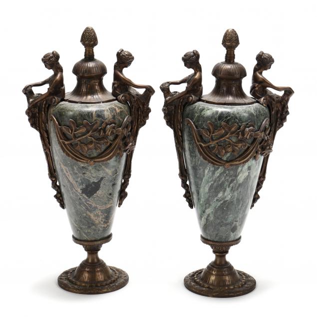 contemporary-pair-of-marble-and-bronze-mantel-urns