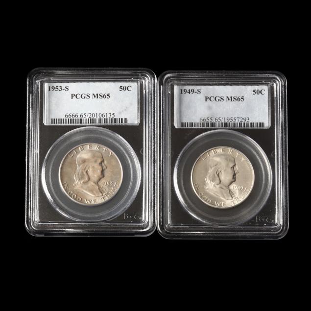 1949-s-and-1953-s-franklin-half-dollars-pcgs-ms65