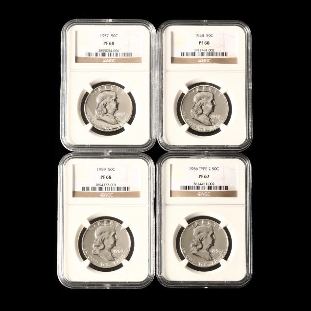 four-ngc-certified-1950s-proof-franklin-half-dollars