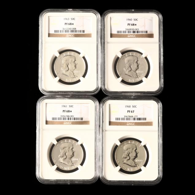 four-ngc-graded-1960s-proof-franklin-half-dollars